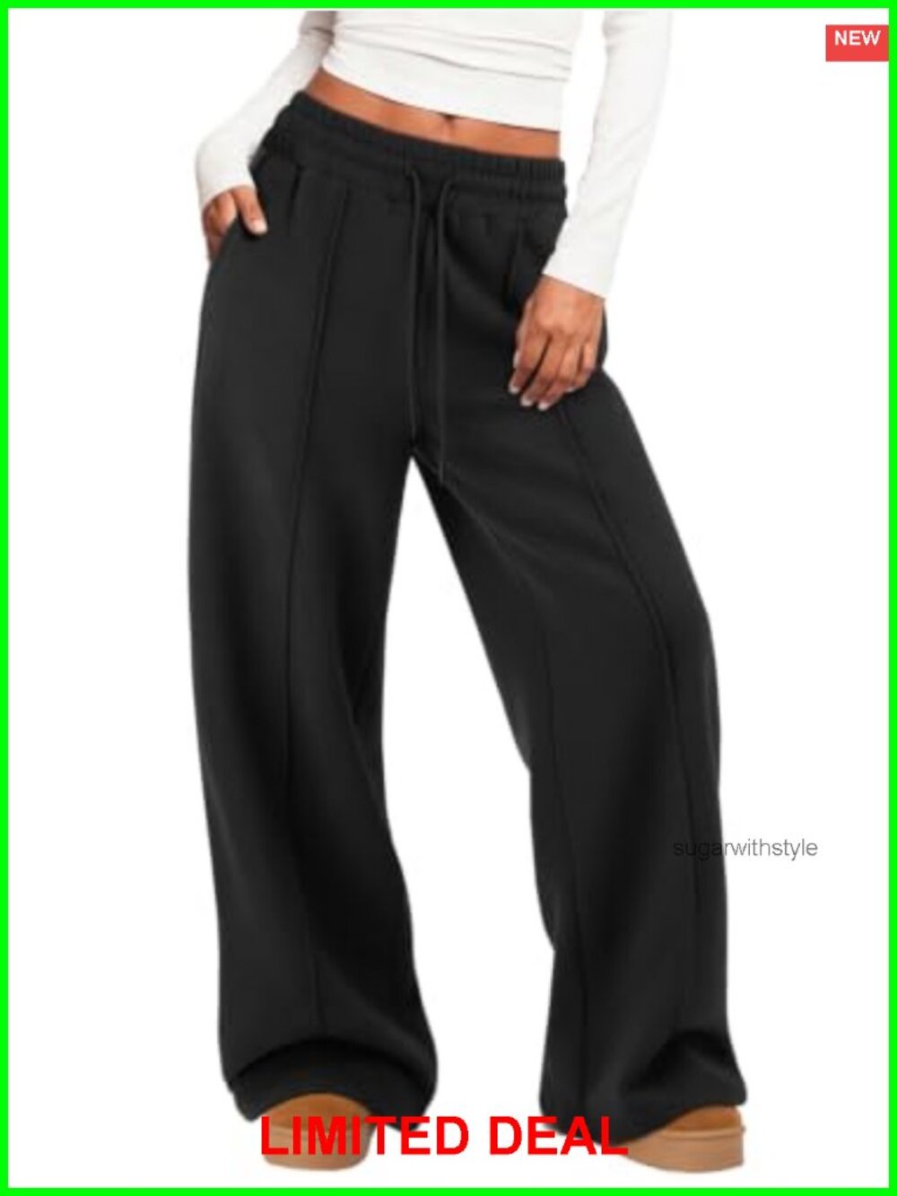 Wide Leg Fleece Sweatpants High Waisted Drawstring Baggy Lounge Pants